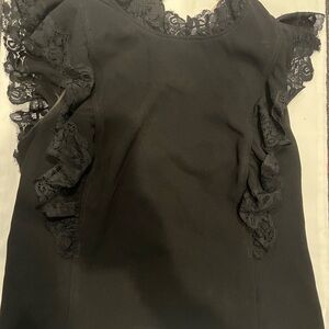 NWT Rebecca Taylor Black crepe blouse top puff sleeves and lace detail Size 6